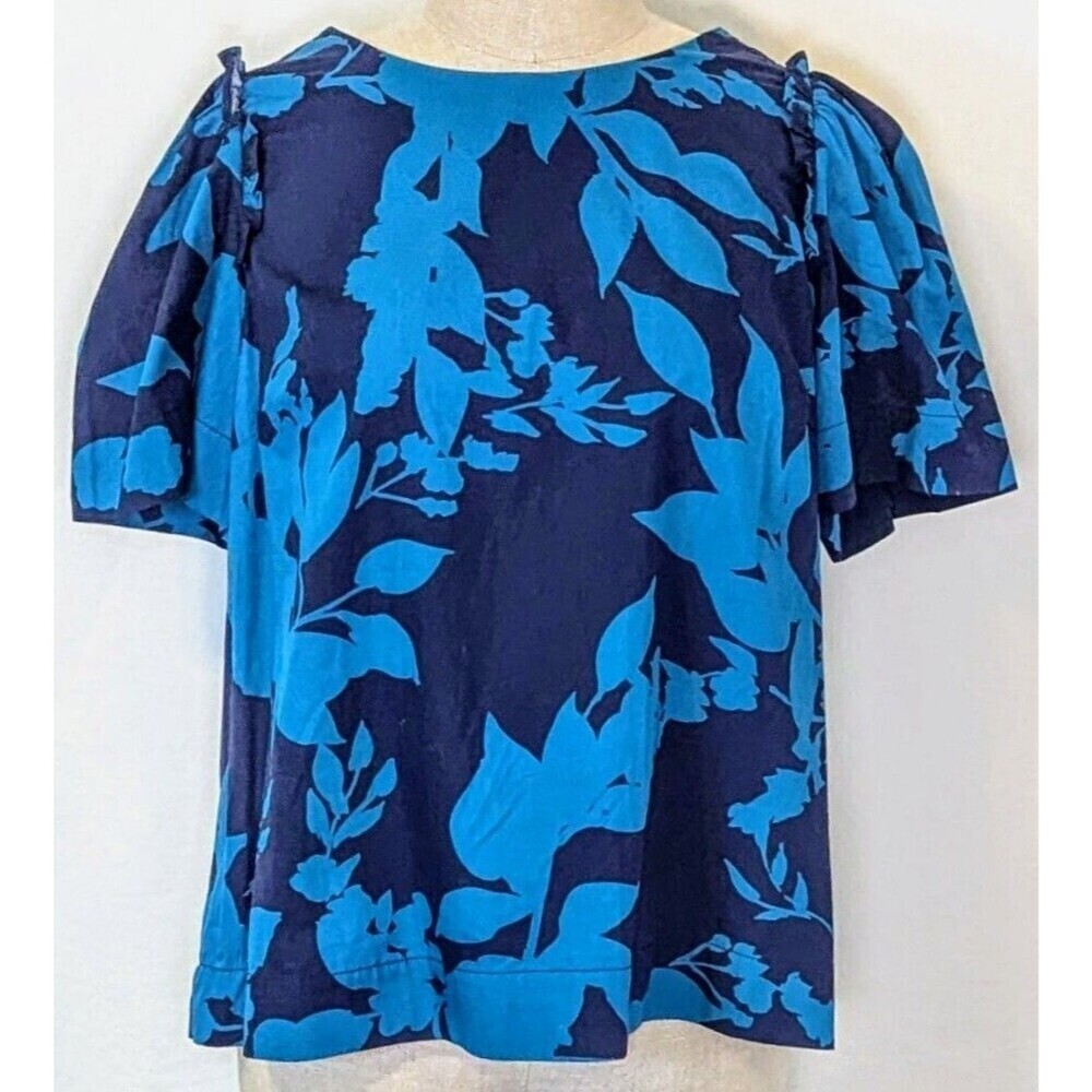 Crown & Ivy Womens XXL Blue Floral Blouse 100% Cotton Short Sleeve Top NWT